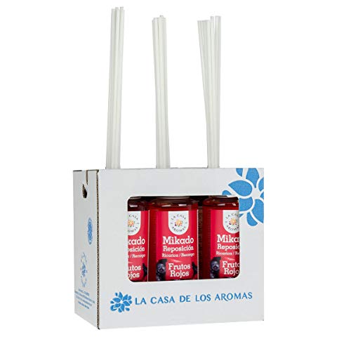 La Casa de los Aromas, Set de 6x100ml Ambientadores Mikado Frutos Rojos para Reposición con Varillas, Difusor Líquido de Aroma Frutos Rojos, Perfume Duradero para el Hogar, Baño, Casa