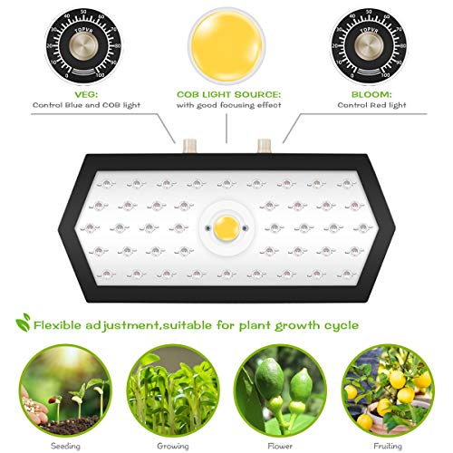 Lámpara LED para plantas, 1000 W, espectro completo, con botones ajustables para plantas, invernadero, cultivo, verduras, flores (82 leds) (1000 W)