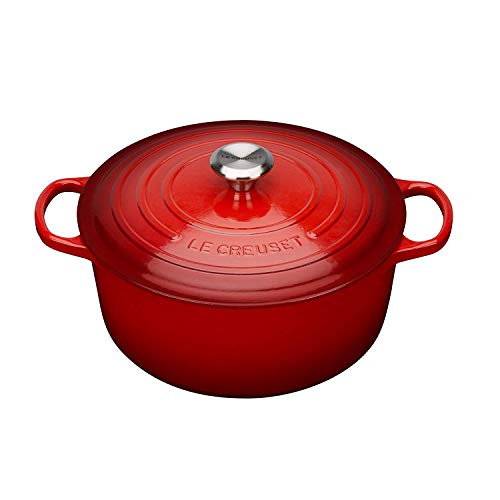 LE CREUSET Evolution Cocotte con Tapa, Redonda, Todas Las Fuentes de Calor Incl. inducción, 4,2 l, Hierro Fundido, Rojo (Cereza), 24 cm