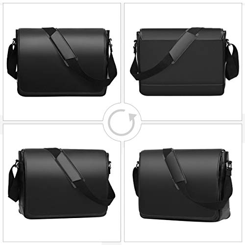 Leathario Bolso Hombro Bandolera Piel 14 Pulgadas Maletín para Hombres Cuero Bolsa Mensajero Vintaje Portátil Negocio Trabajo Negro