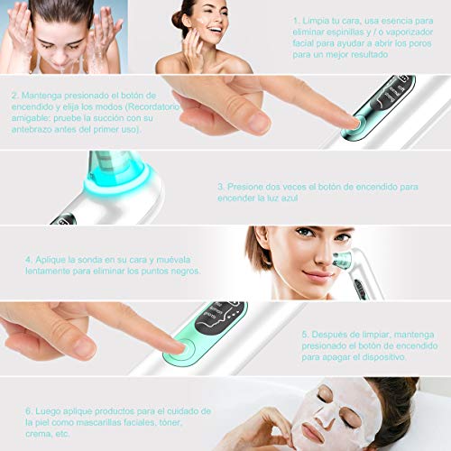 Limpiador de Poros Extractor Puntos Negros y Espinillas Limpiador Facial Electrónico Blackhead Remover Hotsch USB Recargable con Pantalla LED 4 Cabezales y 3 Velocidades