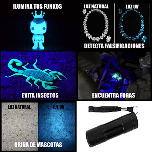 Linterna Ultravioleta Inrop Led Linterna UV flashlight 9 LED Ultravioleta Detectar manchas de orina de mascotas Luz negra 395nm luz ultravioleta