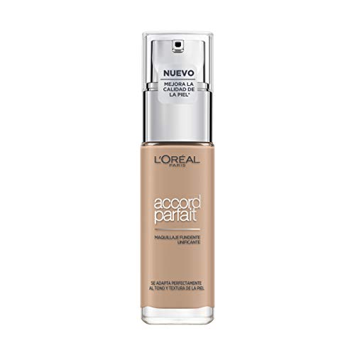 L'Oréal Paris Accord Parfait, Base de maquillaje acabado natural con ácido hialurónico, tono piel claro 3R, 30 ml