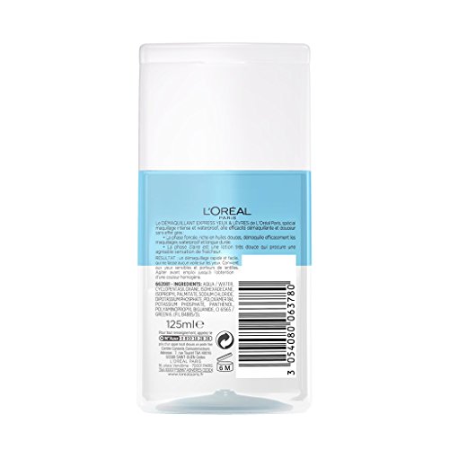 L'Oréal Paris Desmaquillante Suave para Ojos y Labios resistente al agua, 125 ml