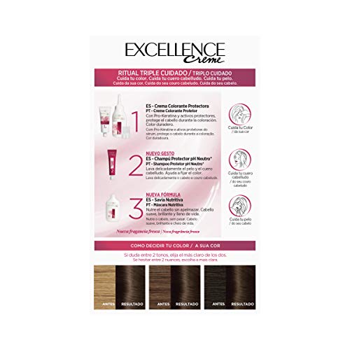 L'Oréal Paris Excellence Coloración Crème Triple Protección, Tono: 4 Castaño