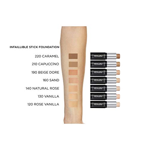 L'Oréal Paris, Infallible Stick de Maquillaje 24h, Tono 140 Natural Rose