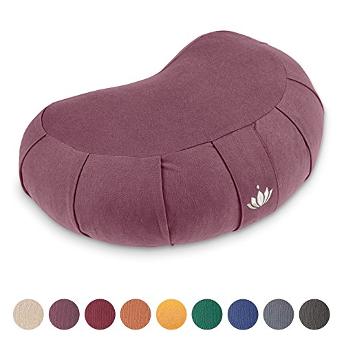 Lotuscrafts Cojin Zafu Meditación Media Luna SIDDHA - Altura 15 cm - Relleno de Espelta - Cubierta en Algodon Lavable- Cojin Suelo - Cojin Yoga Media Luna - Meditation Cushion - Certificado Gots