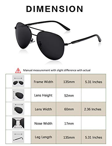 LUENX - Gafas de sol polarizadas para hombre, con protección UV 400, 60 mm Negro 13-negro L