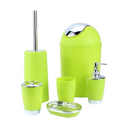 MAGT Set de Accesorios de baño, 6Pcs Set de Accesorios de baño Bin Dispensador de Platos de jabón Vaso Portacepillos de Dientes Loción Jabonera y Cubo de Basura