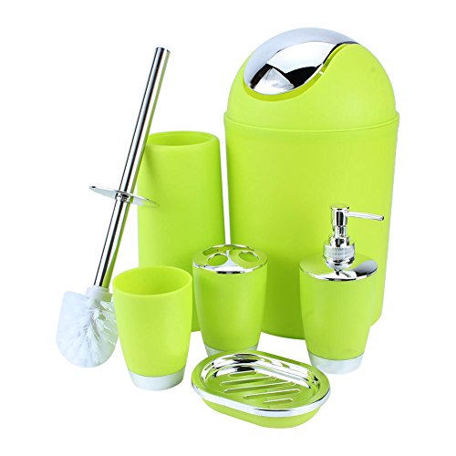 MAGT Set de Accesorios de baño, 6Pcs Set de Accesorios de baño Bin Dispensador de Platos de jabón Vaso Portacepillos de Dientes Loción Jabonera y Cubo de Basura