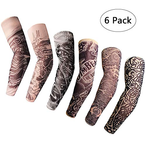 Mangas Tatuajes, Yuccer 6 PCS Tatuaje Temporal Brazo Medias Mangas para Brazos Manguito Ciclismo Nylon (Gris)