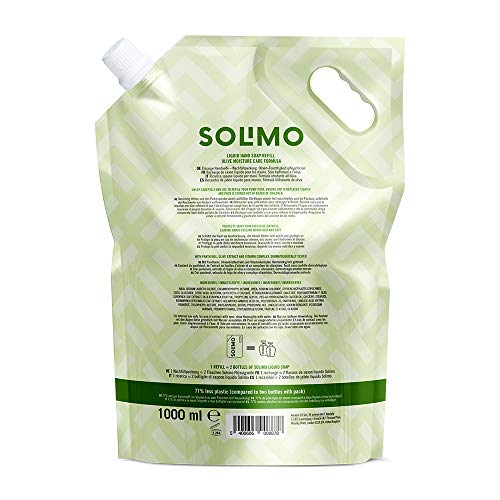 Marca Amazon - Solimo Recambio de jabón líquido para manos. Fórmula hidratante de oliva- Paquete de 2 (2 Recambios x 1000ml)