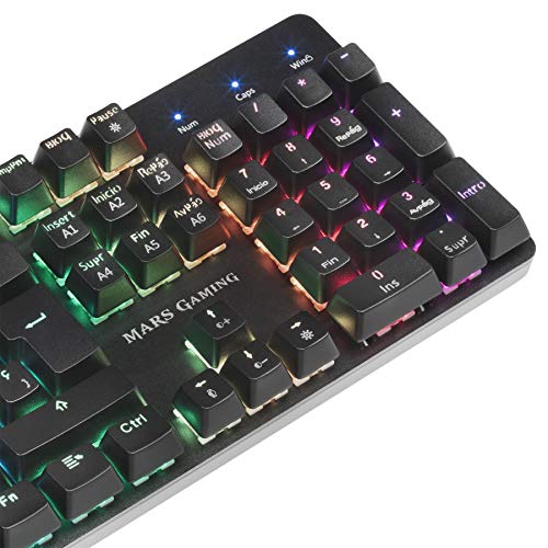 Mars Gaming MK5, teclado mecánico switch azul, RGB 16.8, software, reposamuñecas