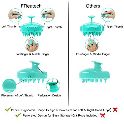 Masajeador Cuero Cabelludo, FReatech [Mojado & Seco] Masajeador Cabeza, Cepillo Pelo de Champú de Silicona Limpia las Raíces Pelo, Exfolia y Elimina Caspa, Promover Crecimiento del Pelo - Verde