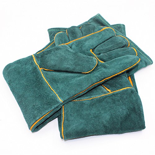 MASUNN Anti-Mordidas Seguridad Mordedura Guantes Ultra Largo Cuero Verde Mascotas Agarrar Morder Guantes De Protección para Captura Perro Gato Reptil Animal