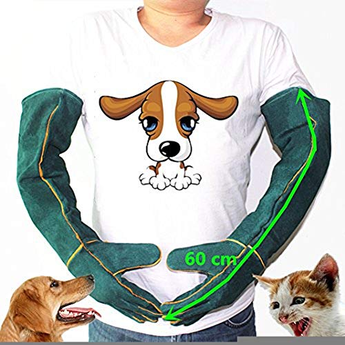 MASUNN Anti-Mordidas Seguridad Mordedura Guantes Ultra Largo Cuero Verde Mascotas Agarrar Morder Guantes De Protección para Captura Perro Gato Reptil Animal