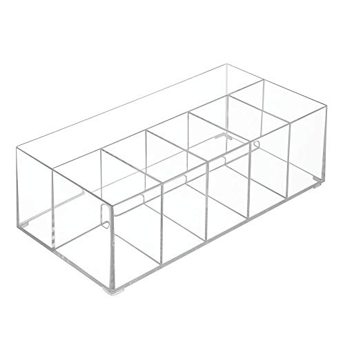 mDesign Organizador de maquillaje – Caja transparente con 6 compartimentos - Ideal para guardar maquillaje, cosméticos y productos de belleza – Plástico transparente