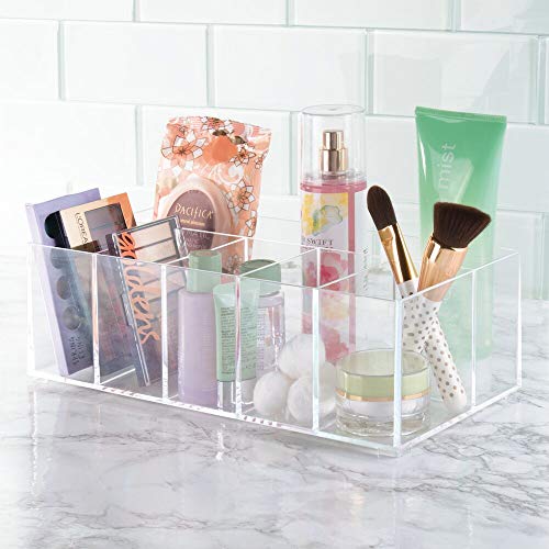 mDesign Organizador de maquillaje – Caja transparente con 6 compartimentos - Ideal para guardar maquillaje, cosméticos y productos de belleza – Plástico transparente