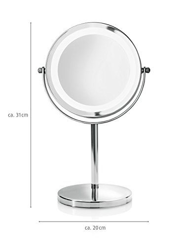 Medisana cm 840 Espejo de Maquillaje Redondo, Espejo de Mesa con Iluminación Led y 5 Aumentos - Espejo de Maquillaje con Función de Giro de 360, Cromo