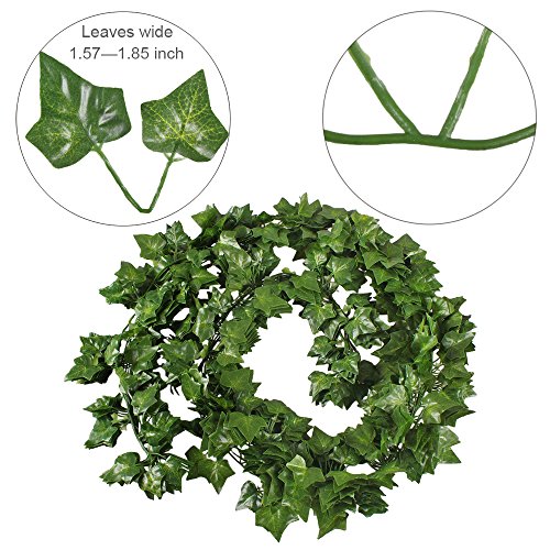 MIHOUNION Plantas colgantes hiedra artificiales 200cm x 12pcs enredaderas artificiales verde hojas de seda guirnalda decorativo, balcón y cerca, protección de privacidad