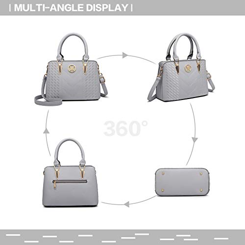 Miss Lulu Bolso de Mano para Mujer Elegante Bolso de Compras con Asa Superior Cuero Sintética (L Gris)