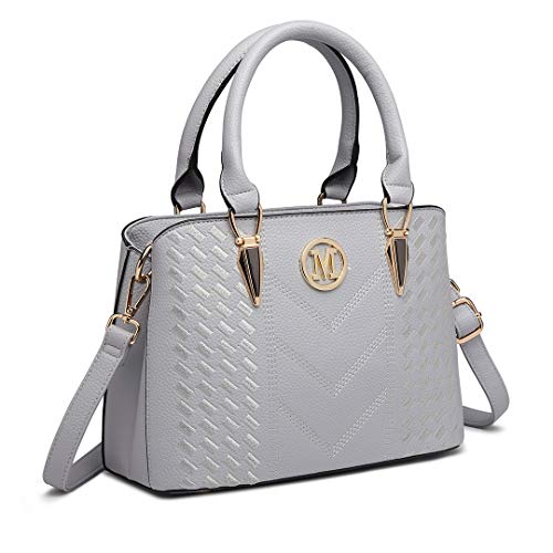 Miss Lulu Bolso de Mano para Mujer Elegante Bolso de Compras con Asa Superior Cuero Sintética (L Gris)