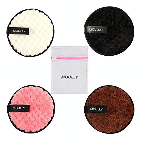 MOULLY 4Pcs Discos Desmaquillantes Reutilizables, Algodón Desmaquillantes Lavado y Ecologicos, Almohadillas Desmaquillantes Facial Reutilizables