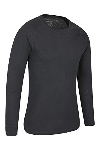 Mountain Warehouse Camiseta térmica Talus para Hombres - Secado rápido, Cuidado fácil, de Mangas largas, con Cuello Redondo, Transpirable Negro XL