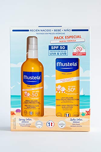 Mustela Spray Solar 200ml (SPF 50) + Leche Solar 100ml (SPF 50) Pack especial nueva fórmula