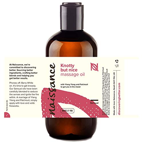 Naissance"Knotty but Nice" - Aceite de Masaje Sensual – 250ml - Base de aceite de semillas de uva con aceites esenciales de ylang ylang, pachuli, salvia, naranja, pomelo, incienso, pimienta.