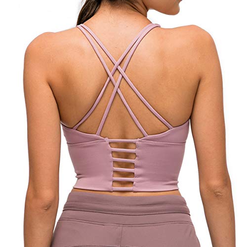 Nanomi Beauty Sujetador Deportivo de Tiras Acolchado para Mujer Workout Running Yoga Tops (Gris Morado, L)