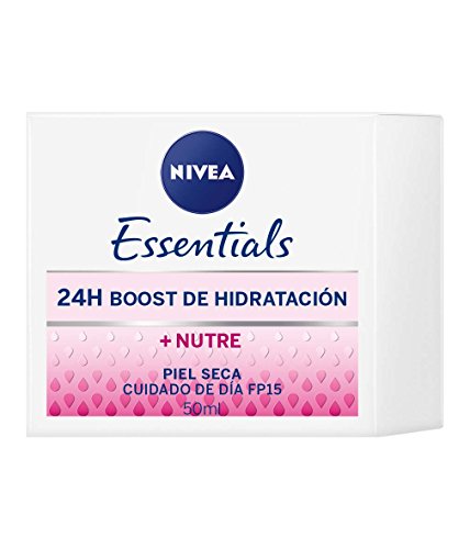 NIVEA Cuidado de Día Nutritivo (1 x 50 ml), crema facial con protector solar 15 y protección UVA, crema de día de cuidado esencial para piel seca, 24h boost hidratación