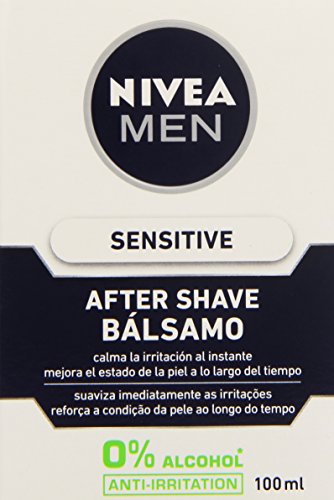 NIVEA MEN Sensitive Bálsamo After Shave (1 x 100 ml), para el cuidado de la piel sensible, bálsamo anti irritaciones con 0% alcohol para calmar la piel al instante