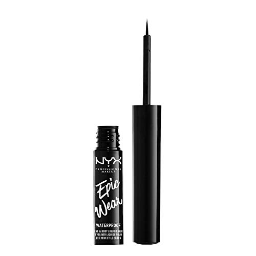 NYX Professional Makeup Eyeliner Líquido Epic Wear Semi-Permanente, Larga Duración, A Prueba de Agua, Delineador de Ojos, Rostro y Cuerpo, Acabado Mate, Color: Negro