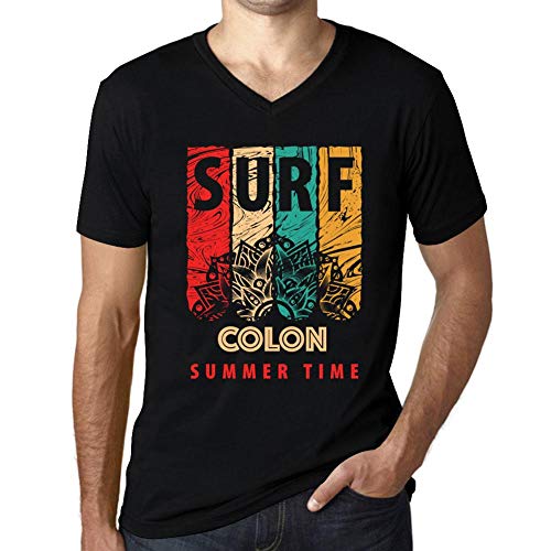 One in the City Hombre Camiseta Vintage Cuello V T-Shirt Gráfico Surf Summer Time Colon Negro Profundo