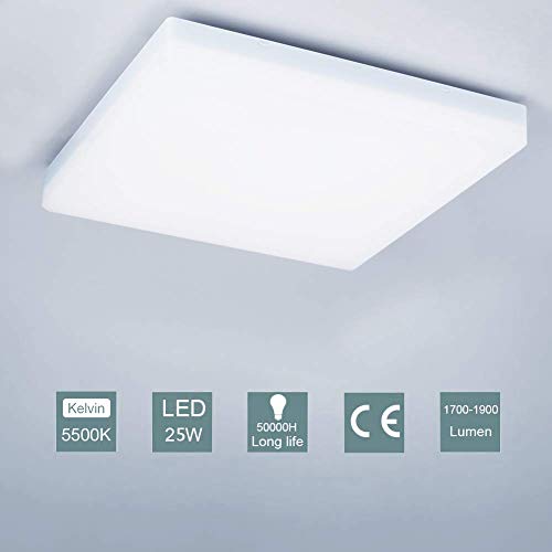 OOWOLF 25W Plafon LED Techo, Lampara De Techo Cocina Baño, 1900 lm, Blanco Frío 5500K, 30x30cm, Redonda Luz para Sala de Estar Dormitorio Baño Habitacion Comedor, No Regulable