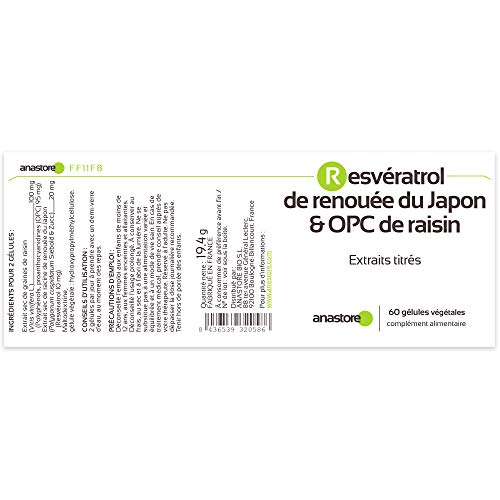 OPC DE UVA Y RESVERATROL * 60 mg / 60 cápsulas * Titulado al 95% en proantocianidinas y al 50% en resveratrol * Antioxidantes, Cardiovascular, Próstata