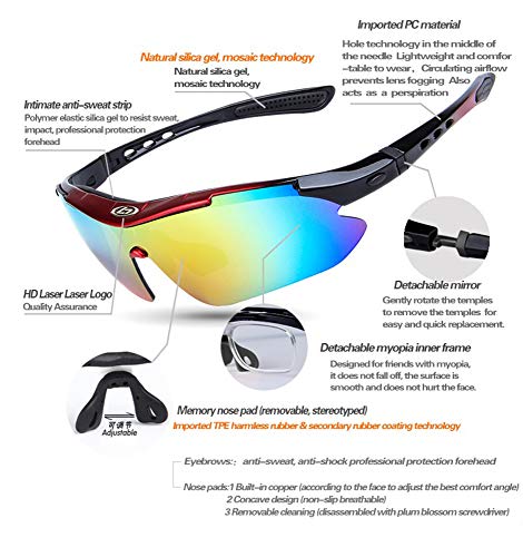 OPEL-R Gafas Ciclismo Motocross Anti-UV400 Gafas De Sol Polarizadas 5 Lentes para MTB Correr, Pescar, Conducir, Deportes Al Aire Libre,Blanco
