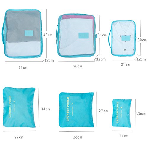 Organizador de Viaje Organizadores para Maletas, EASEHOME 3Pcs Cubos de Embalaje + 3pcs Bolsas de Almacenamiento para Ropa Zapato Cosmético Impermeable Bolsa de Lavandería, Azul Oscuro