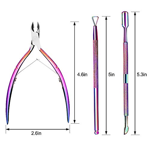 OurTop Pinza de Cutículas con Levantador de Cutícula Removedor, 3PCS Alicate Para Cutículas y Herramienta de cortador de cutículas para las Uñas de Dedos de Manos y Pies