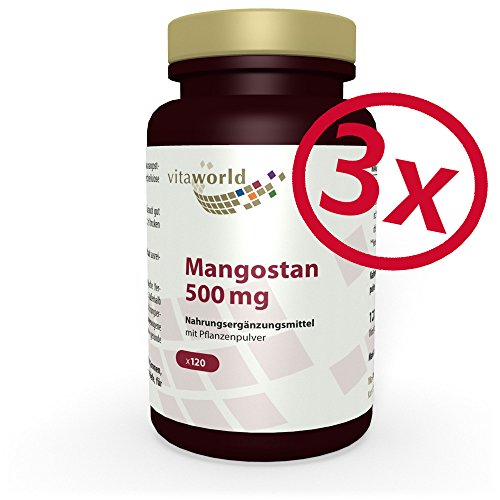 Pack de 3 Mangostán 500mg 3 x 120 Cápsulas Vita World Farmacia Alemania - Antioxidante - Garcinia mangostana - Mangostino - Jobo de la India