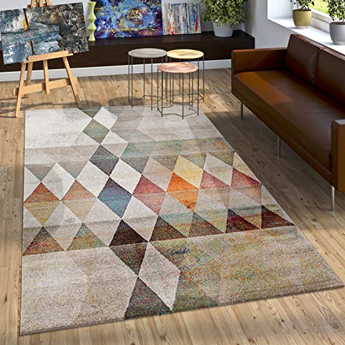 Paco Home Alfombra De Diseño Moderno Elegante Estampada A Cuadros Marrón Beige Gris Crema, tamaño:80x150 cm