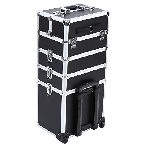 Paneltech 4 en 1 Belleza Maquillaje Belleza Rolling Case Organizador Cosméticos Peluquería Caja de Almacenamiento con Cerradura Bolsa Profesional portátil de Viaje Trolley (Negro)