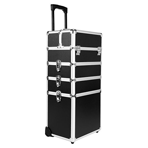 Paneltech 4 en 1 Belleza Maquillaje Belleza Rolling Case Organizador Cosméticos Peluquería Caja de Almacenamiento con Cerradura Bolsa Profesional portátil de Viaje Trolley (Negro)