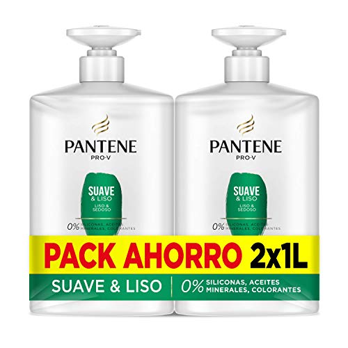 Pantene Pro-V Suave & Liso Champú, Suavidad y Control del encrespamiento, 2 x 1000 ml, Pack Ahorro