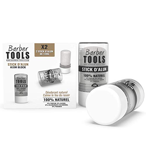 Paquete de 2 barras desodorantes de 120gr - Piedra de alumbre - 100% natural - Sin paraben ni clorhidrato de aluminio/Eficaz contra los cortes de afeitado - BARBER TOOLS -