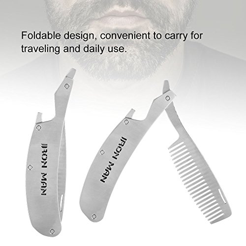 Peine de Carbono con forma de barba plegable portátil, ideal para cabello de cabeza, barba y bigotes - Herramienta de estilo de acero inoxidable para hombres