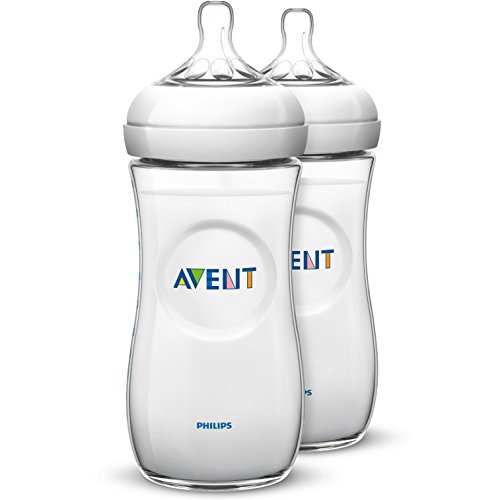 Philips Avent Biberón Natural SCF036/27 - Pack de dos biberones, de 330 ml con tetina con flujo para recién nacidos, diseñada para imitar el tacto del pecho, 0% BPA, 6m+, color transparente