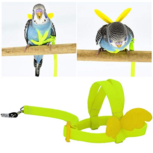 POPETPOP Loro Pájaro Arnés-Lindo arnés para pájaros Cuerdas voladoras Cuerda para Mascotas Loro Entrenamiento al Aire Libre para periquitos Lovebird Cockatiel Mynah Pájaros pequeños-Amarillo