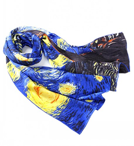 prettystern cuello mujer de seda Bufanda impresionista Van Gogh hecha a mano Noche estrellada (Starry Night) P514